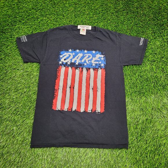 Vintage DARE Anti-Drug Shirt Small 17x25 Black USA-Flag - Picture 1 of 13